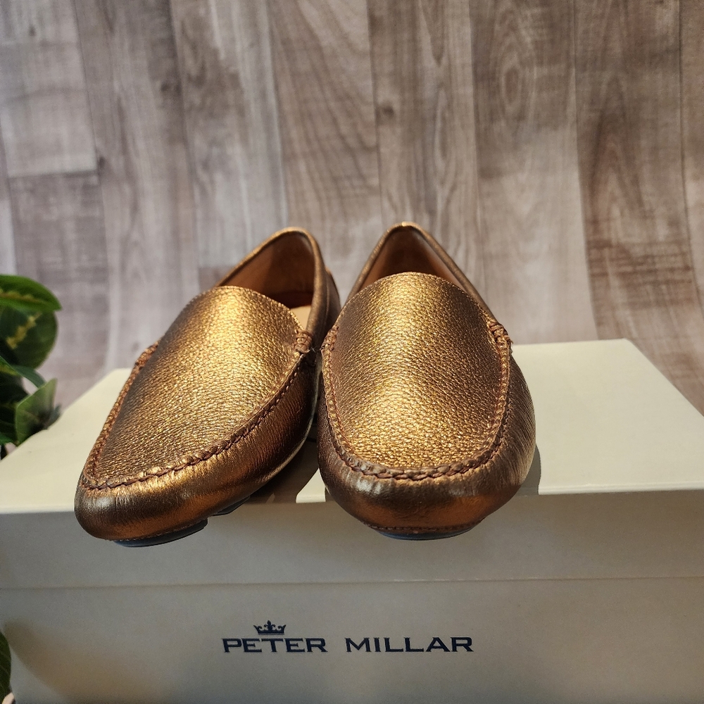 Peter Millar Driving Loafers in Bronze Metallic Full-Grain Leather NIB Size 8 - Picture 10 of 14